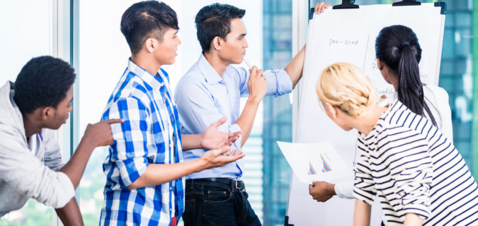 Start-up company in investment pitch for funding to a potential investor